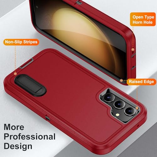 for Samsung Galaxy S23 FE Case with Kickstand Case 3-Layer Military Grade Protective Case Cover Silicone Heavy Duty Rugged Shockproof for Galaxy S23 FE Phone Case (Red+Black) - color: Red+Black