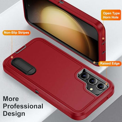 for Samsung Galaxy S23 FE Case with Kickstand Case 3-Layer Military Grade Protective Case Cover Silicone Heavy Duty Rugged Shockproof for Galaxy S23 FE Phone Case (Red+Black) - color: Red+Black