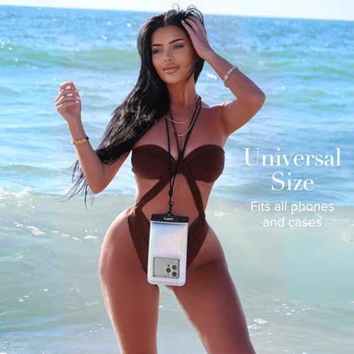 FLAUNT IP68 Waterproof Phone Pouch with Crossbody Lanyard - Holographic | Large Stylish Touchscreen Floating Waterproof Phone Case - Fits All Phones and Cases - Beach Cruise Ship Travel Essentials - color: Holographic