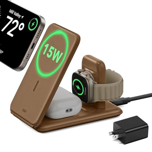 ESR 3 in 1 Wireless Charging Station, for Magsafe Charger Stand - color: Brown