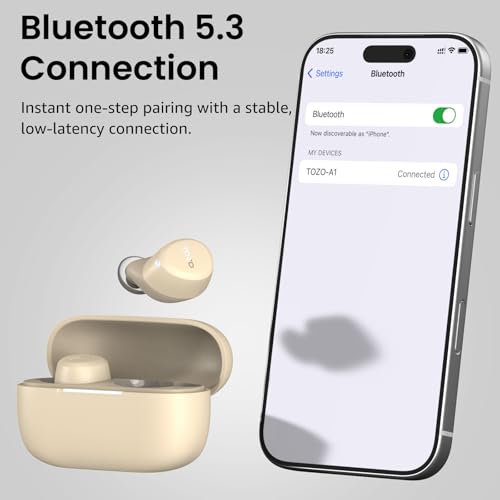 TOZO A1 Wireless Earbuds Bluetooth 5.3 Light Weight in Ear Headphones - color: Light Khaki