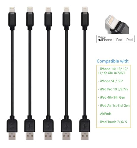 Short USB Cables Compatible with iPhones/iPads/iPad mini/iPad Pros (Black, 1 Feet) - color: Black, size: 1 Feet