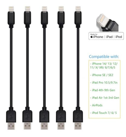 Short USB Cables Compatible with iPhones/iPads/iPad mini/iPad Pros (Black, 1 Feet) - color: Black, size: 1 Feet