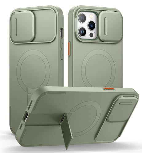 SURITCH for iPhone 13 Pro Max/12 Pro Max Case with Magnetic Camera Slide Cover and Adjustable Kickstand, Compatible with MagSafe, Shockproof Bumper Case Slim Protective Cover 6.7 Inch, Green - color: Green, size: IPhone 13 Pro Max/12 Pro Max-6.7"