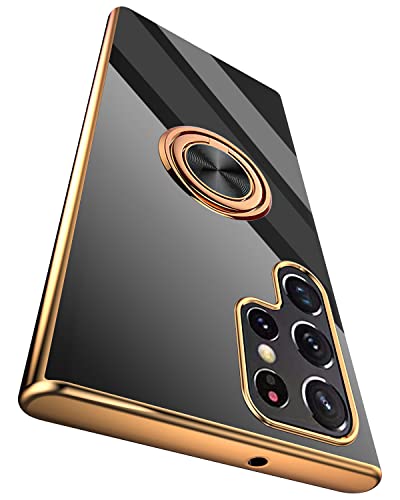 Compatible for Samsung Galaxy S22 Ultra Case with Ring Holder Kickstand [with Magnetic] Soft TPU Shockproof Electroplated Protective Phone Case for Galaxy S22 Ultra 5G Black - color: Black, size: Galaxy S22 Ultra