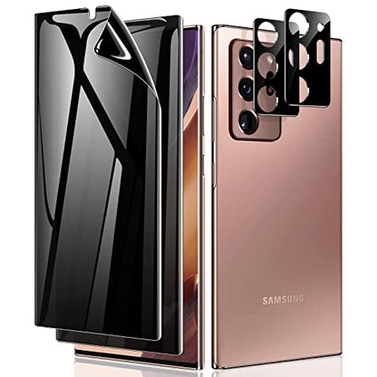 LYWHL [2+2 Pack for Samsung Note 20 Ultra Privacy Screen Protector, [Support Fingerprint ID] Anti-Spy Black Full Adhesive Flexible Film + Camera Lens Glass Protector for Galaxy Note 20 Ultra
