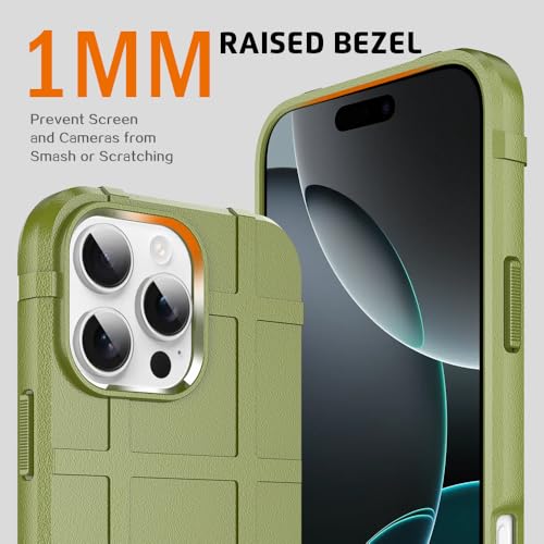 Rugged Shield 8ft Drop Proof TPU Thick Armor Tactical Protective Case Compatible with iPhone 16 Pro Max (6.9 inches) - Army Green - color: Army Green, size: iPhone 16 Pro Max