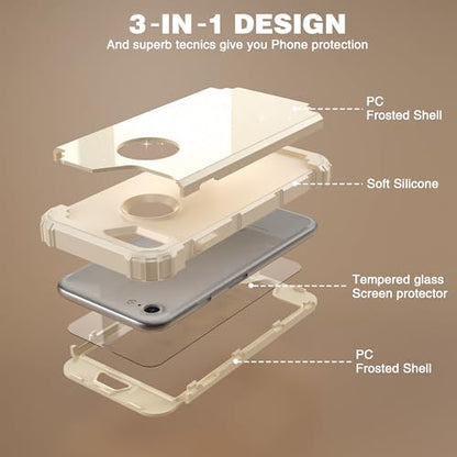 IDweel for iPhone 8 Case & for iPhone 7 Case with Screen Protector(Tempered Glass),3 in 1 Shockproof Hybrid Heavy Duty Hard PC Cover Soft Silicone Sturdy Bumper Full Body Sturdy Case,Glitter Yellow - color: Glitter Yellow