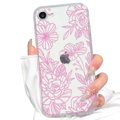 NITITOP for iPhone 16e Case Cute Clear Floral Flower - Pink | For girls women, Girly, Aesthetic, Soft TPU, Full camera lens, Protective, Shockproof phone cover - color: Pink, size: iPhone 16e