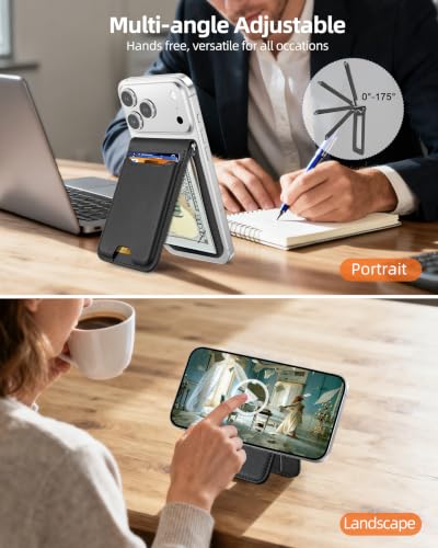 For Magsafe Wallet with Money Clip, 5 Card Holder, Adjustable Stand | Strongest Magnetic Wallet for iPhone 17/16/15/14/13/12 Series, RFID Blocking, Not for 13/12 Mini, Midnight Black - color: Midnight Black