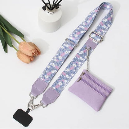 Phone Strap with Zippered Pouch, Clip and Go Strap for Phone with Wallet Crossbody, Adjustable Crossbody Phone Strap-3 - color: Chrysanthemum Purple