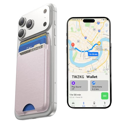 TWZKG for MagSafe Wallet, Works with Apple Find My,5 Card Holder, Slim Magnetic Phone Wallet for iPhone 17/16/15/14/13/12 Pro Max Plus Air, RFID Blocking Vegan Leather,Pink - color: Findmy Pink