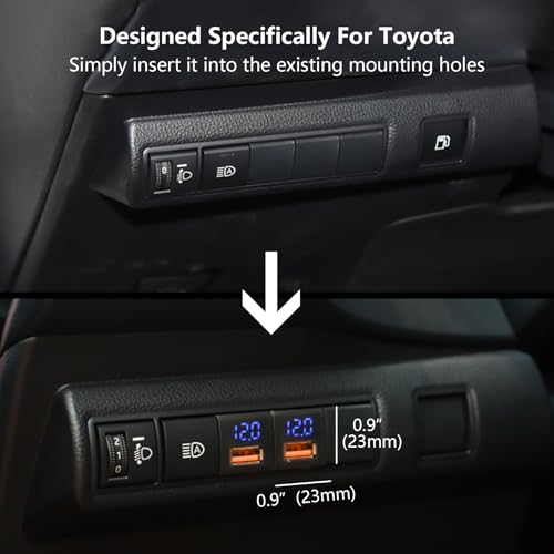 12V DC Car USB Charger Socket with QC3.0 Charging Port, Automotive Flush Mount Power Outlet, Compatible with Phone Tablet GPS, Fit for Toyota Vehicles (0.9" x 0.9")
