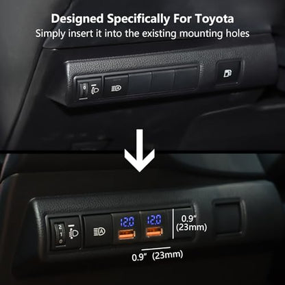 12V DC Car USB Charger Socket with QC3.0 Charging Port, Automotive Flush Mount Power Outlet, Compatible with Phone Tablet GPS, Fit for Toyota Vehicles (0.9" x 0.9")