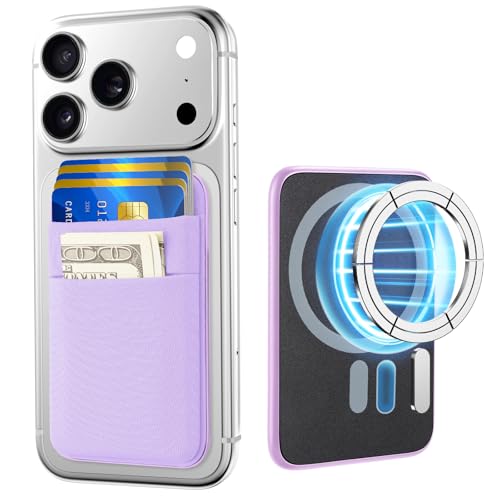 takyu Wallet Compatible with Magsafe, Elastic Cloth Fabric 2600Gs Secure Magnetic Strength Minimalist Wallet Phone Credit Card Holder Compatible with iPhone 17 16 15 14 13 12 Series Case - color: Light-purple