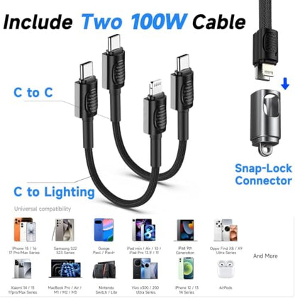 USB C Charger for iPhone 16/15 Charger Fast Charging, GaN Keychain Design Fast Wall Charger Block with 2 Pack USB C to C & C to Lightning Cable, Foldable and Compact for iPhone 17/16/15, iPad(Black) - color: Black