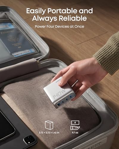 Anker 140W Max 4-Port GaN Charging Blocks,Smart Display for MacBook Charger - color: Silver