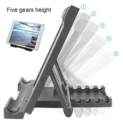 Tablet Stand, Plastic Five Gears Support Height Adjustable Portable Storage Mobile Phone Stand, 7-11 Inch Tablet PC Desktop Bracket, with Soft Rubber Pad, for for E Reader(Black)