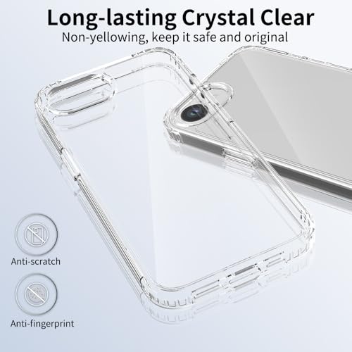 for iPhone 16e Case Crystal Clear Slim Hard Case Hybrid Shockproof Bumper with Tempered Glass Screen Protector Full Body Anti-Yellow Anti-Scratch Phone Protective Cover - color: iPhone 16e