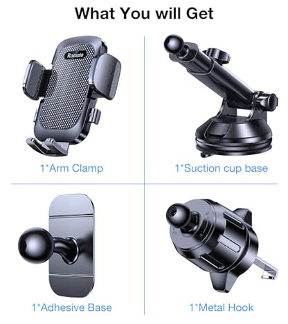 Romuto Phone Holders for Your Car Phone Holder Mount【90+LBS Suction Cup】 - color: Diamond Black