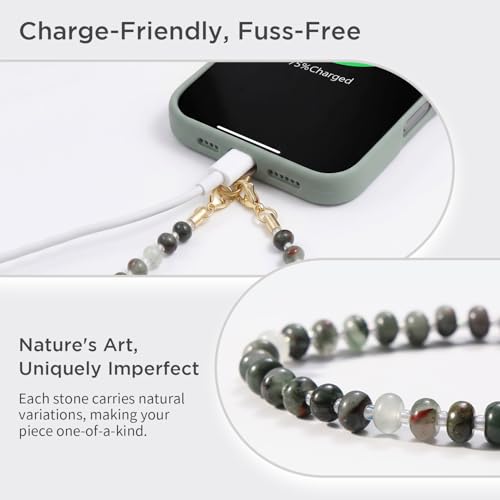 POSADINA Natural Stone Phone Charm, Beaded Healing Phone Wrist Strap, Handmade Cellphone Chain Lanyard with Tether Tab - color: Deep Earth