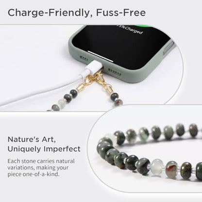 POSADINA Natural Stone Phone Charm, Beaded Healing Phone Wrist Strap, Handmade Cellphone Chain Lanyard with Tether Tab - color: Deep Earth