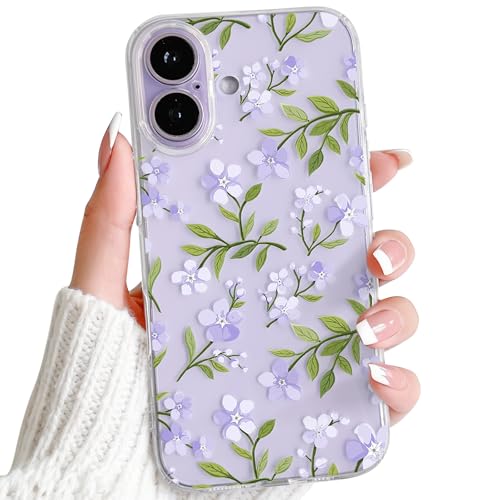 NITITOP Compatible with iPhone 15 Pro Case Clear Cute Flower - Purple | Branch, Floral, Precision camera cutouts, For girl woman, Slim fit, Soft TPU, Shockproof - color: Purple