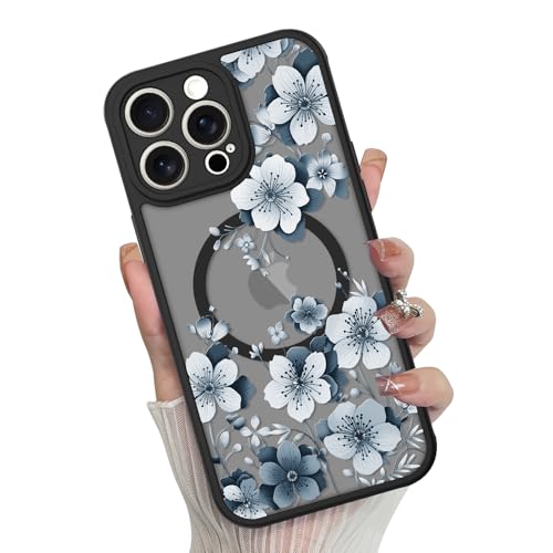 Magnetic for iPhone 12 Pro Case,White Flower | [Compatible with MagSafe] Cute Fashion Translucent Matte Hard Back Shockproof Anti-Scratch Phone Case,Ink Flower - color: Ink Flower, size: iPhone 12 Pro