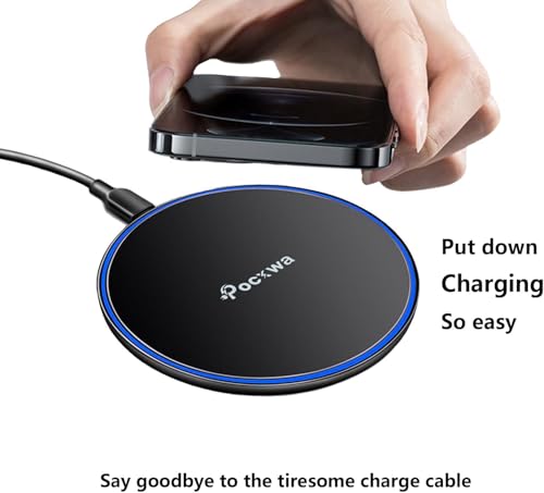 Pocxwa 15W Wireless Charger Compatible with iPhone 15 Pro Max 14 13 12 11 XS XR X, Samsung Galaxy S24 S23 S22 S21 S20 S10 S9 S8, Note 20, LG V60 G8 ThinQ Fast Wireless Charging Pad with QC3.0 Adapter