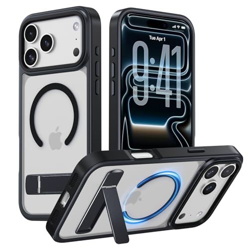 GUAGUA Magnetic for iPhone 17 Pro Max Case, [Built-in Invisible Kickstand][Compatible with MagSafe][Military Grade Shockproof] Slim Translucent Matte Phone Case for iPhone 17 Pro Max 6.9 inch, Black - color: Black, size: iPhone 17 Pro Max
