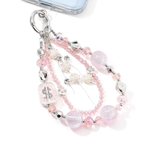 WOZEAH Phone Charm for Women, Beaded Wrist Strap Lanyard with Tether Tab – Anti-Theft Hands-Free Detachable Phone Chain Wristlet - color: Rose Tassel