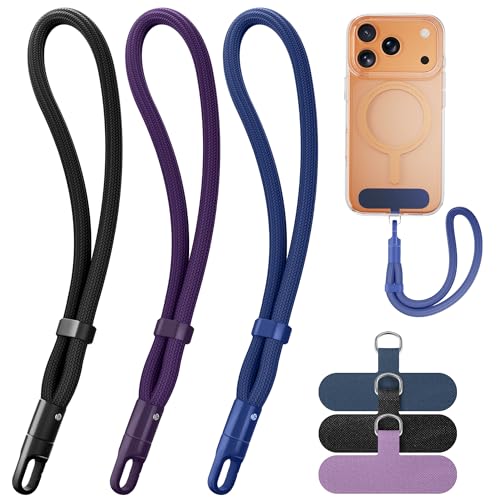 SHANSHUI Hand Wrist Strap Lanyard, 3 Pack Adjustable Cell Phone Lanyard Strap, Hand Wrist Strap Lanyard with 3x Tether Tabs for Smartphones- Black Dark Purple Dark Blue - color: Black Dark Purple Dark Blue