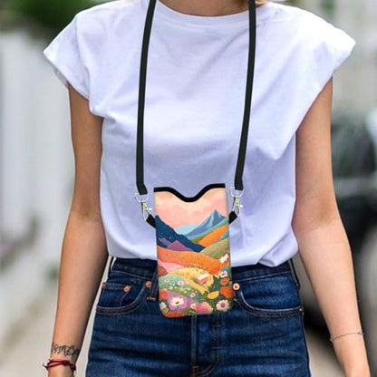 Neoprene Cell Phone Sleeve Pouch Case Bag with Crossbody Strap Neck Lanyard for Women 7.1 X 3.9 in Colorful Mountains - color: Colorful Mountains