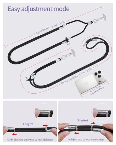 3 in 1 Luxury Phone Lanyard, Adjustable Crossbody Neck Strap & Short Wrist Strap, Anti-Lost Anti-Theft Detachable Phone Chain, Versatile Shoulder Phone Sling for All Cell Phones(Black) - color: Black