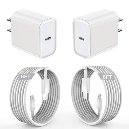 Fast Charging for iPhone 14 13 12 11,2PK MFi Certified, USB C Charger Block - color: White-6FT