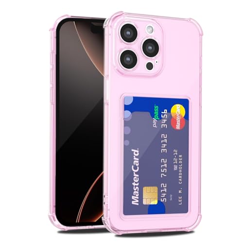 LoeoeL for iPhone 16 Pro Case Wallet, Purse for Women Thin Slim Clear Phone Case with Card Holder Credit Card Slot, Transparent Soft TPU Silicone Cover with Hard Camera Cover Protection, Light Pink - color: Light Pink, size: 16 Pro
