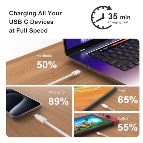 USB C to USB C Cable(2 Pack)，Type-C 60W Fast Charging Cable, Nylon Braided, for Home/Office/Travel, Compatible with iPhone 17/16/15, MacBook, Samsung, iPad, Laptop（3.3ft + 5ft）