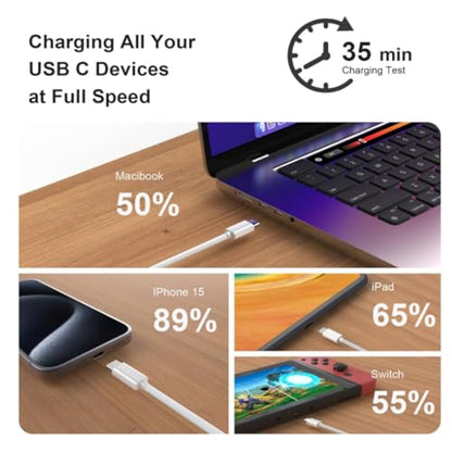 USB C to USB C Cable(2 Pack)，Type-C 60W Fast Charging Cable, Nylon Braided, for Home/Office/Travel, Compatible with iPhone 17/16/15, MacBook, Samsung, iPad, Laptop（3.3ft + 5ft）