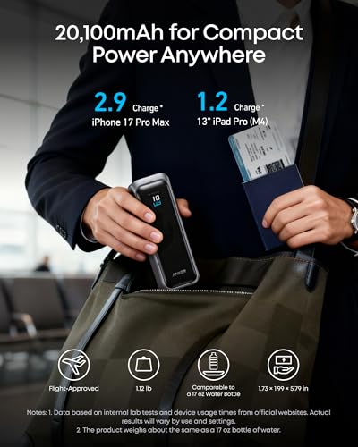 Anker Prime Power Bank, 20,100mAh 3-Port Portable Charger - color: Phantom Gray