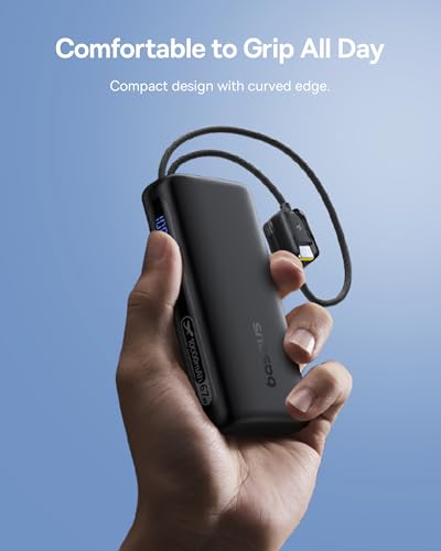 Baseus Mini Power Bank Fast Charging 67W, 10000mAh Small Portable Phone Charger Built-in Dual USB C Braided Cable, Travel Essential Battery Pack for iPhone 17/16/15, iPad, Samsung Galaxy S25/S24 etc.