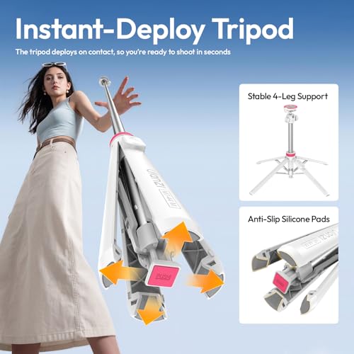 ULANZI MT44M Auto Open Magnetic Phone Tripod, 59" Selfie Stick with Remote - color: White