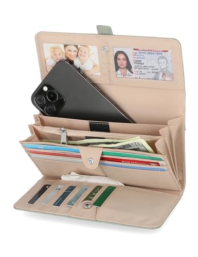Mundi File Master Womens RFID Blocking Wallet Clutch Organizer With Change Pocket - color: Thyme (Woven), size: One Size