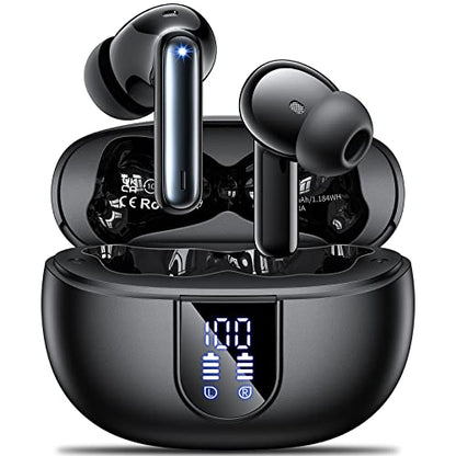Wireless Earbuds, 2024 Wireless Headphones HiFi Stereo Earphones with 4 ENC Noise Canceling Mic, 42Hs Playtime In Ear Earbud, Bluetooth 5.3 Sport Earphones with LED Power Display for Android iOS Black - color: Black