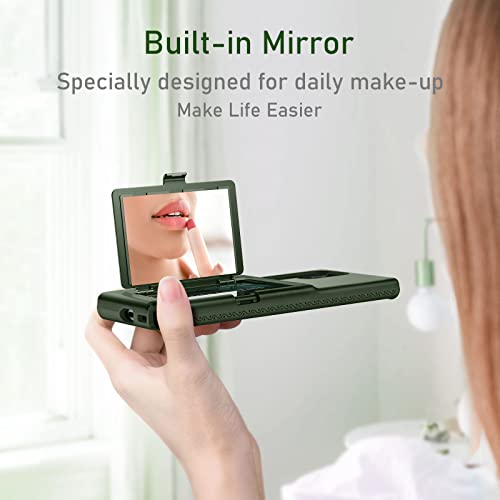 WeLoveCase for Samsung Galaxy S22 Ultra Wallet Case with Credit Card Holder & Hidden Mirror, All-Round Protection Shockproof Phone Cover Designed for Samsung Galaxy S22 Ultra, 6.8 Inch Green - color: Green