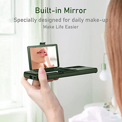 WeLoveCase for Samsung Galaxy S22 Ultra Wallet Case with Credit Card Holder & Hidden Mirror, All-Round Protection Shockproof Phone Cover Designed for Samsung Galaxy S22 Ultra, 6.8 Inch Green - color: Green