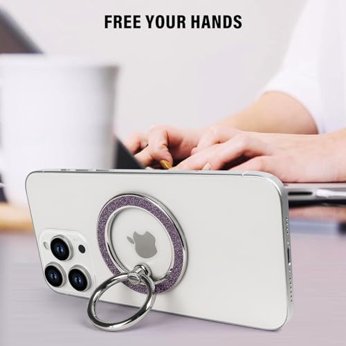 Guppy Magnetic Phone Ring Holder, Glitter Magnet Finger Ring Grip Stand Holder, 360° Rotation with Cell Phone Ring Stand, Compatible with MagSafe for iPhone 17 Pro Max 16 15 14 13 12 All-Purple - color: Purple