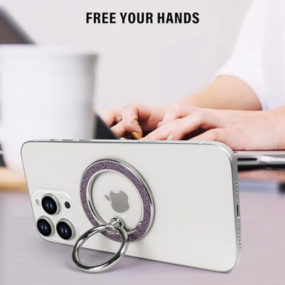Guppy Magnetic Phone Ring Holder, Glitter Magnet Finger Ring Grip Stand Holder, 360° Rotation with Cell Phone Ring Stand, Compatible with MagSafe for iPhone 17 Pro Max 16 15 14 13 12 All-Purple - color: Purple