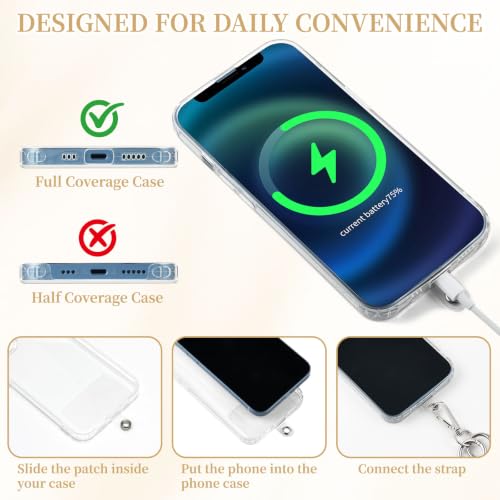 WOZEAH Crystal Cell Phone Lanyard Crossbody Strap for Women, Beaded Phone Strap for Cellphone Case with Tether Tab - color: Grey Square Crystal