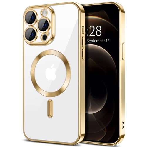 Hython Magnetic Clear for iPhone 12 Pro Case with Camera Lens Protector [Compatible with MagSafe] Luxury Plating Edge Slim Soft TPU Cover Protective Phone Case for iPhone 12 Pro 6.1", Gold - color: Gold, size: Iphone 12 Pro - 6.1 Inch