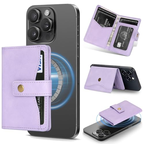 Ultra-Thin Magnetic Wallet and Card Holder (Purple) | Compatible with All Magnetic Protective Case,Premium PU leather, stand function, 6 card slots; Fits iPhone17/16/15/14series - color: Purple
